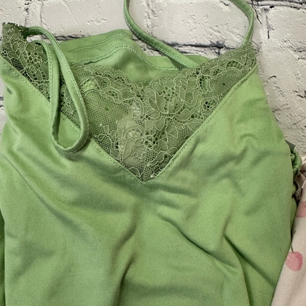 Cherry Print Mix and Match Green Lace Sleepwear Set - Picture 2 of 6